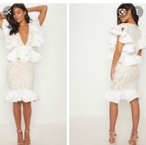 White and nude midi dress. Pretty little thing